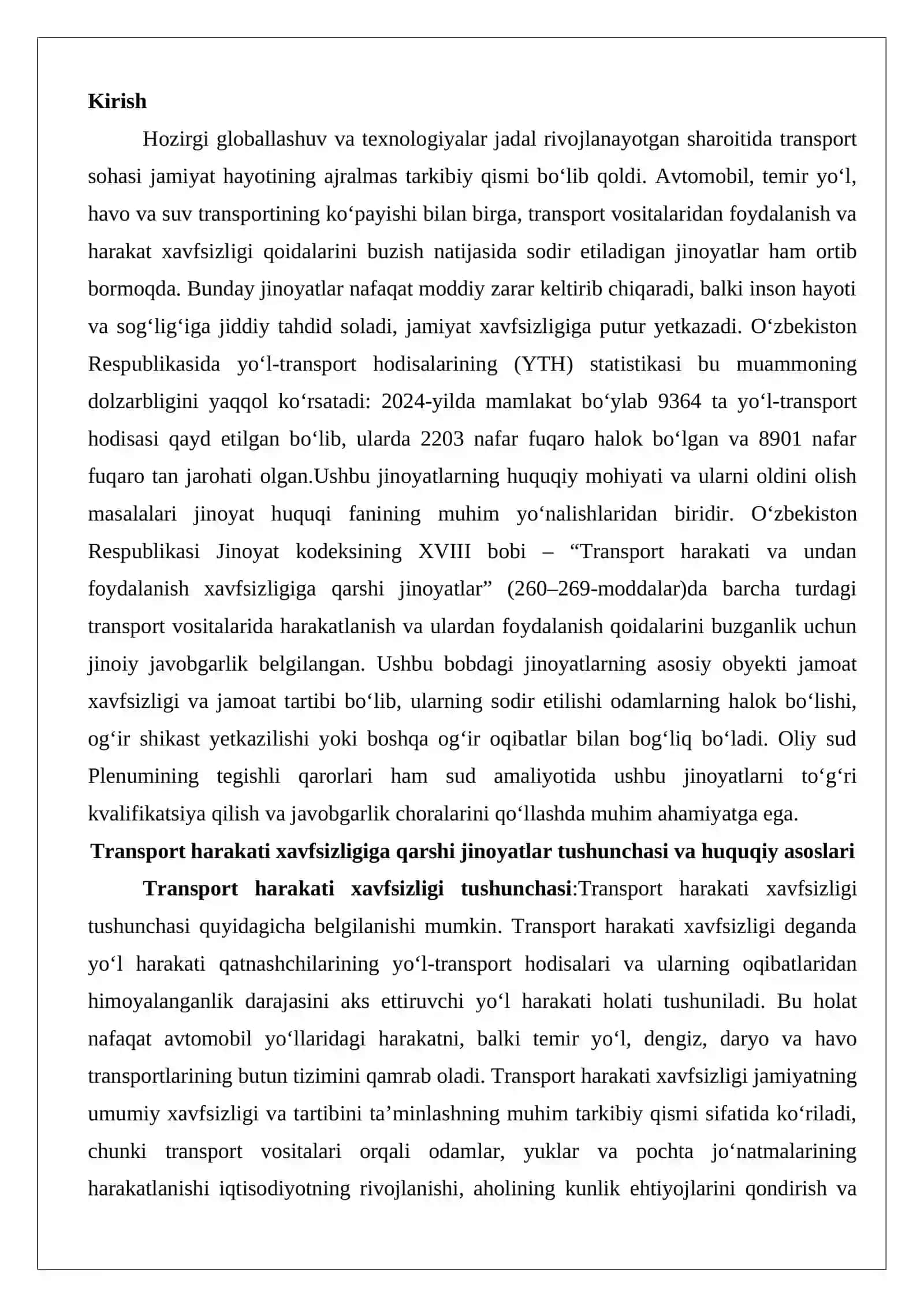 Transport harakati xavfsizligiga qarshi jinoyatlar huquqiy tahlili 2