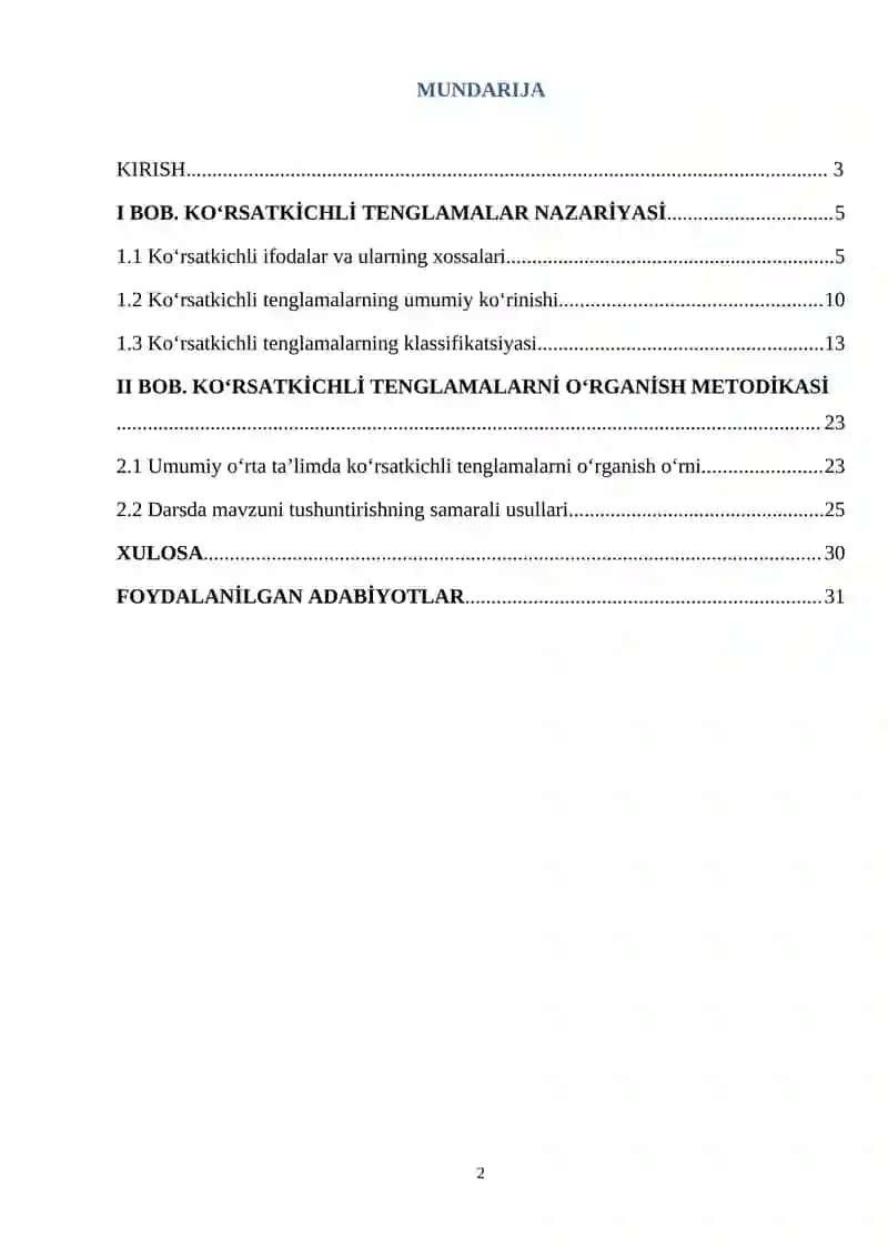 Ko’rsatkichli tenglamalar yechish metodikasi 2