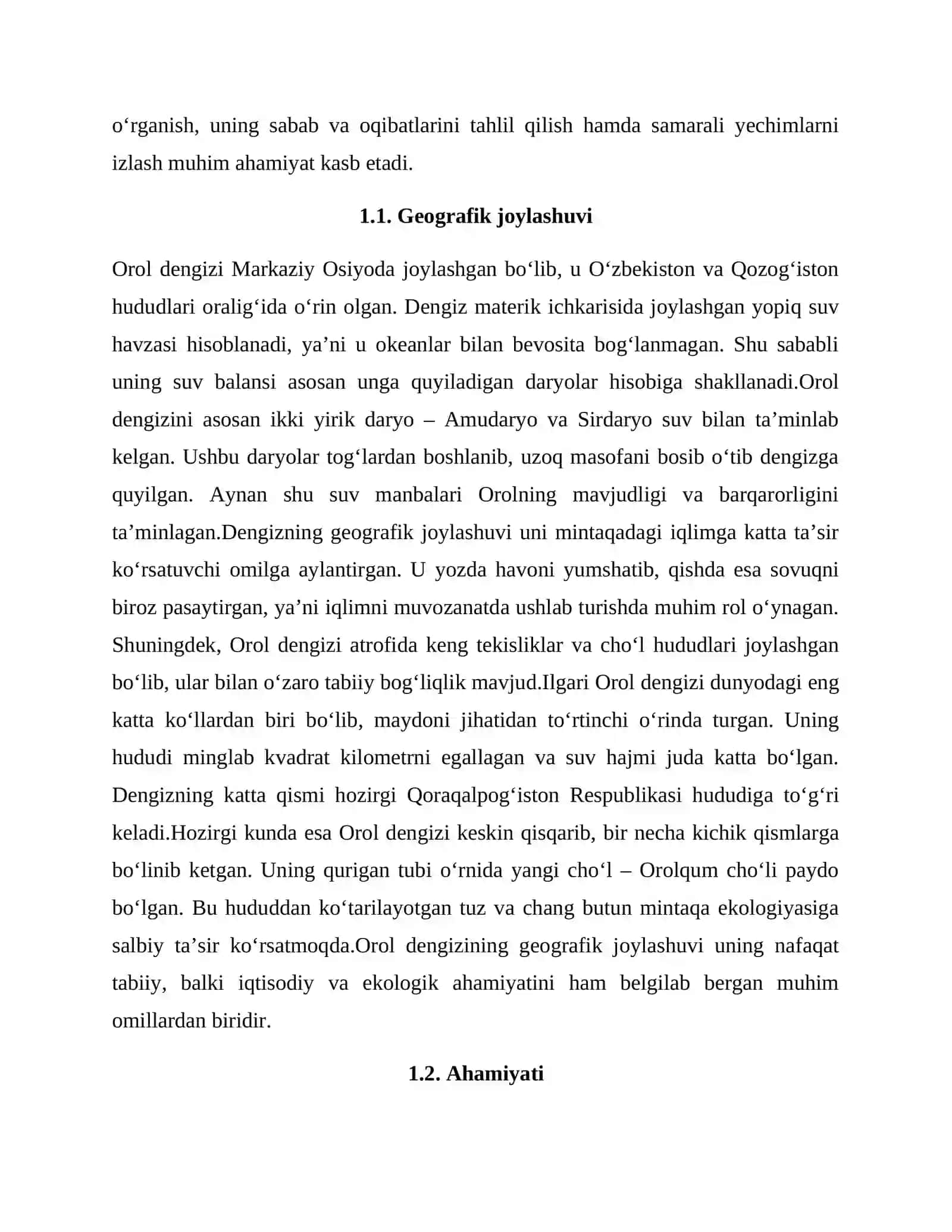 Orol va Orolbòyi muammolari 2