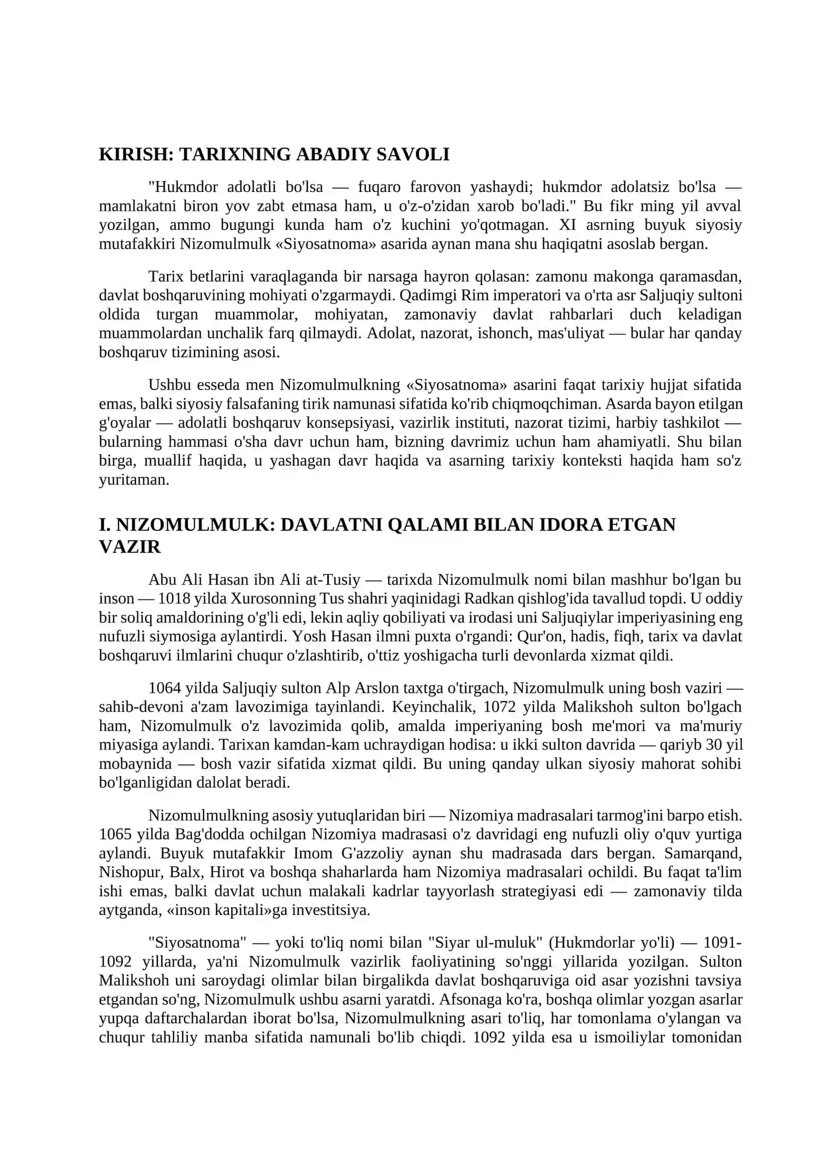 Nizomulmulkning "Siyosatnoma" asari bo'yicha jamiyat boshqaruviga oid g'oyalarni tahlil etish 2