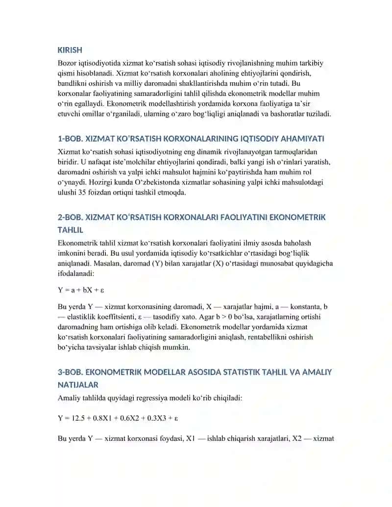 Oʻzbekistonda xizmat koʻrsatish korxonalarini ekonometrik modellashtirish 2