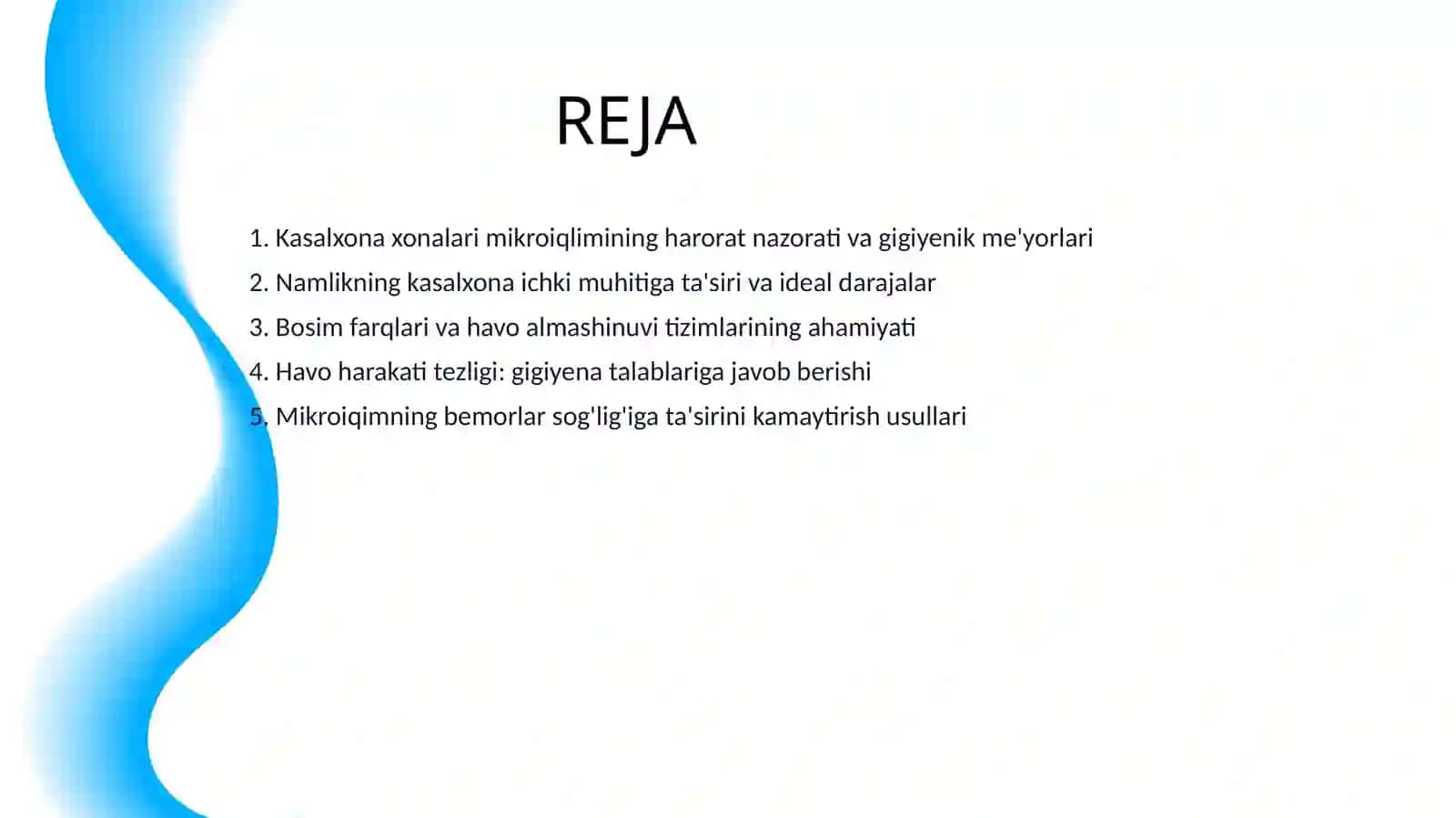 KASALXONA XONALARI MIKROIQLIMINING GIGIYENIK AHAMIYATI(HARORAT, NAMLIK, BOSIM, HAVO HARAKATI TEZLIGI 2