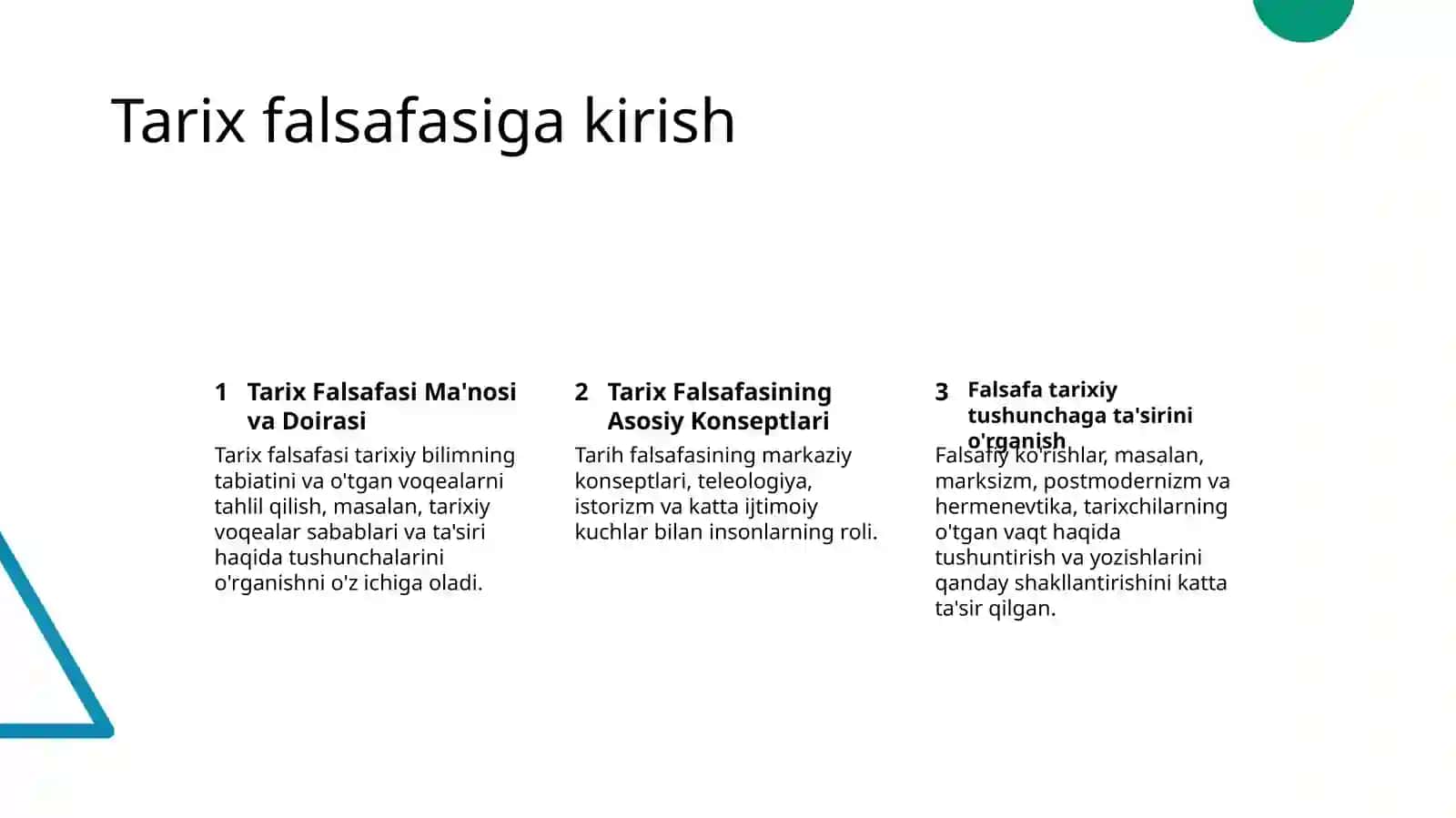 Tarix falsafasi va falsafa va tarixning izchilligi 2