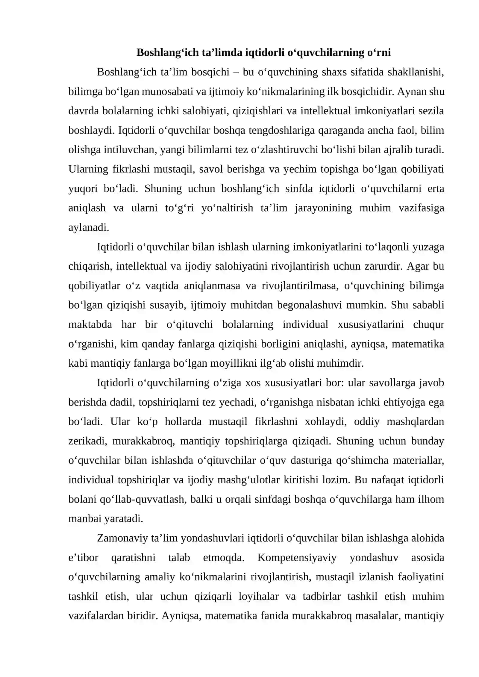 Boshlang‘ich sinfda matematikadan iqtidorli o‘quvchilar bilan ishlash mashg‘ulot ishlanmasini tuzish 2