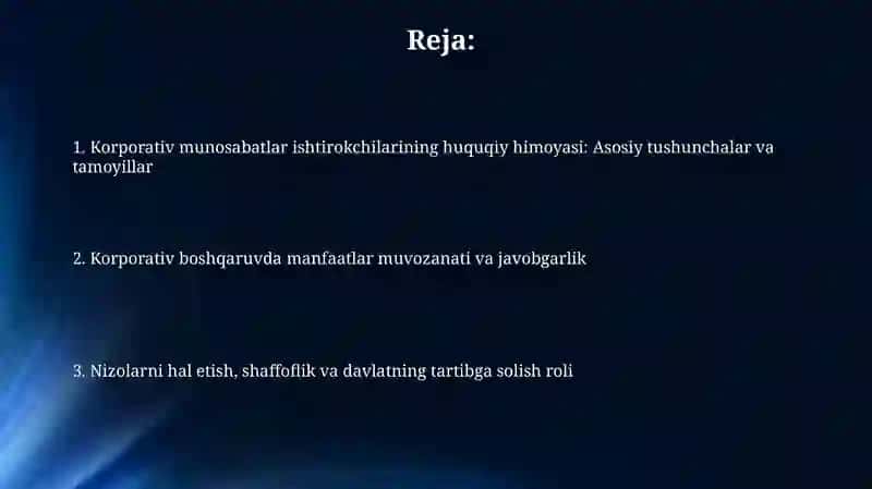 Korporativ munosabatlar ishtirokchilari huquq va manfaatlarinihimoyaqilish 2