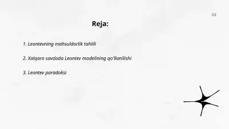Leontevning mahsuldor modeli. Xalqaro savdo modeli 2