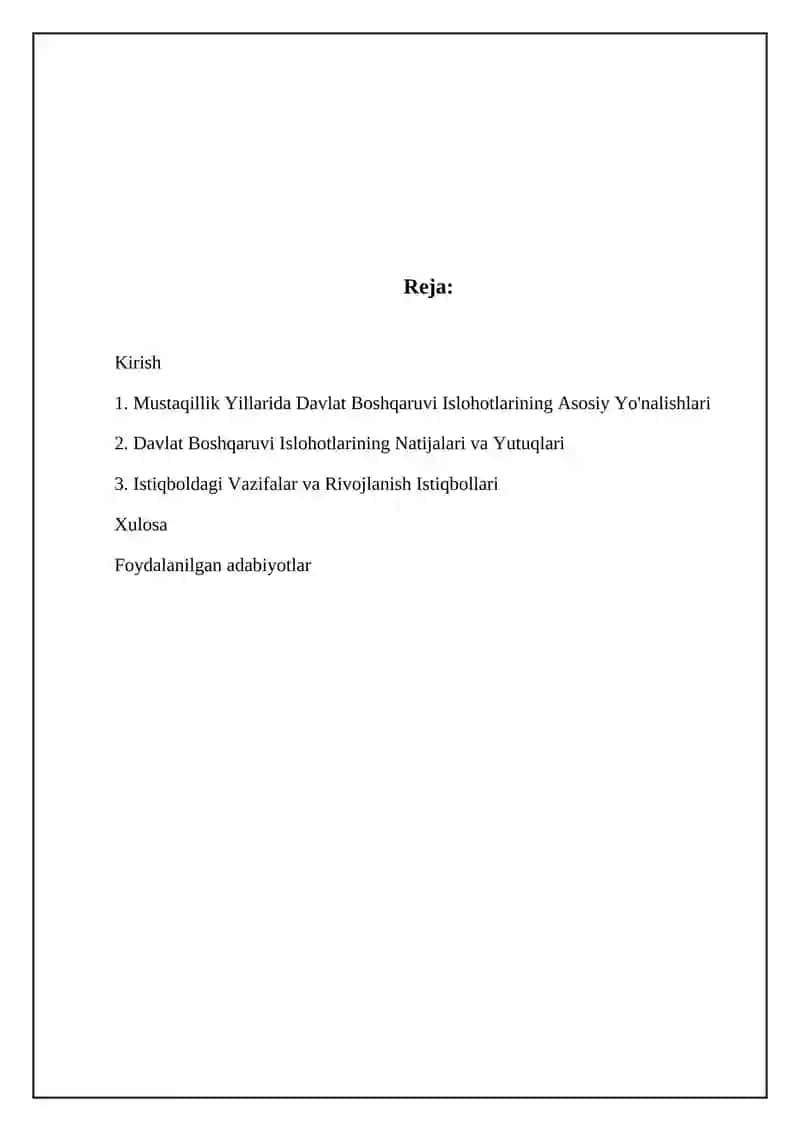 Mustaqillik Yillarida Davlat Boshqaruvi Islohotlarining Asosiy Yo'nalishlari 2