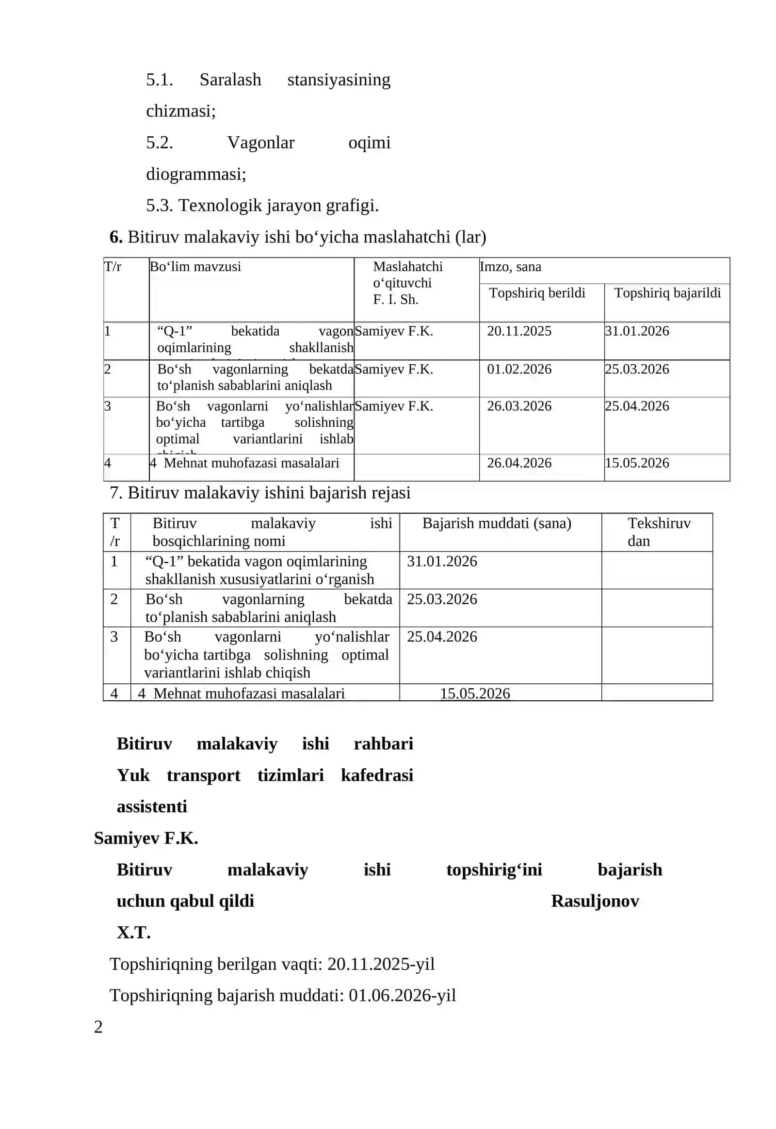 Q-1”  bekatida  bo‘sh  vagonlarni  yo‘nalishlar bo‘yicha tartibga solishni tadqiq qilish 2
