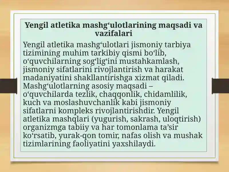 Yengil atletika bo‘yich o‘quv ishlarini tashkil qilish 2