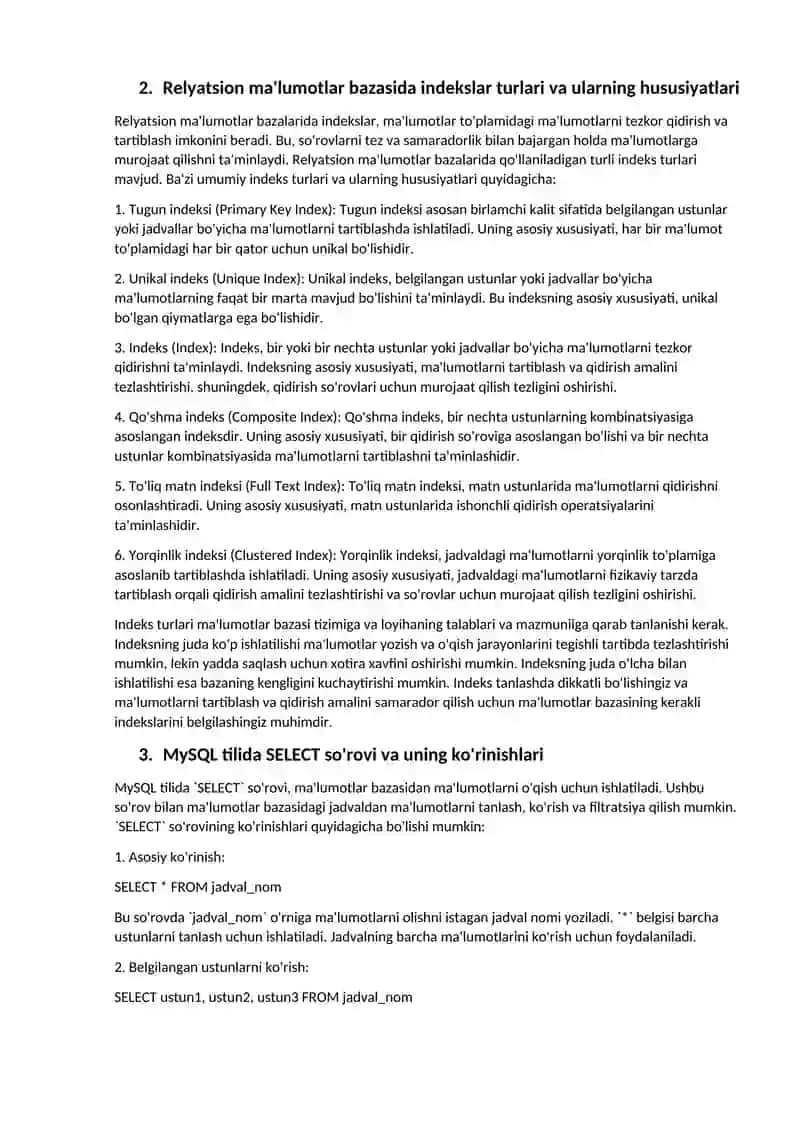 Relyatsion turdagi ma'lumotlar bazasini loyihalash 2