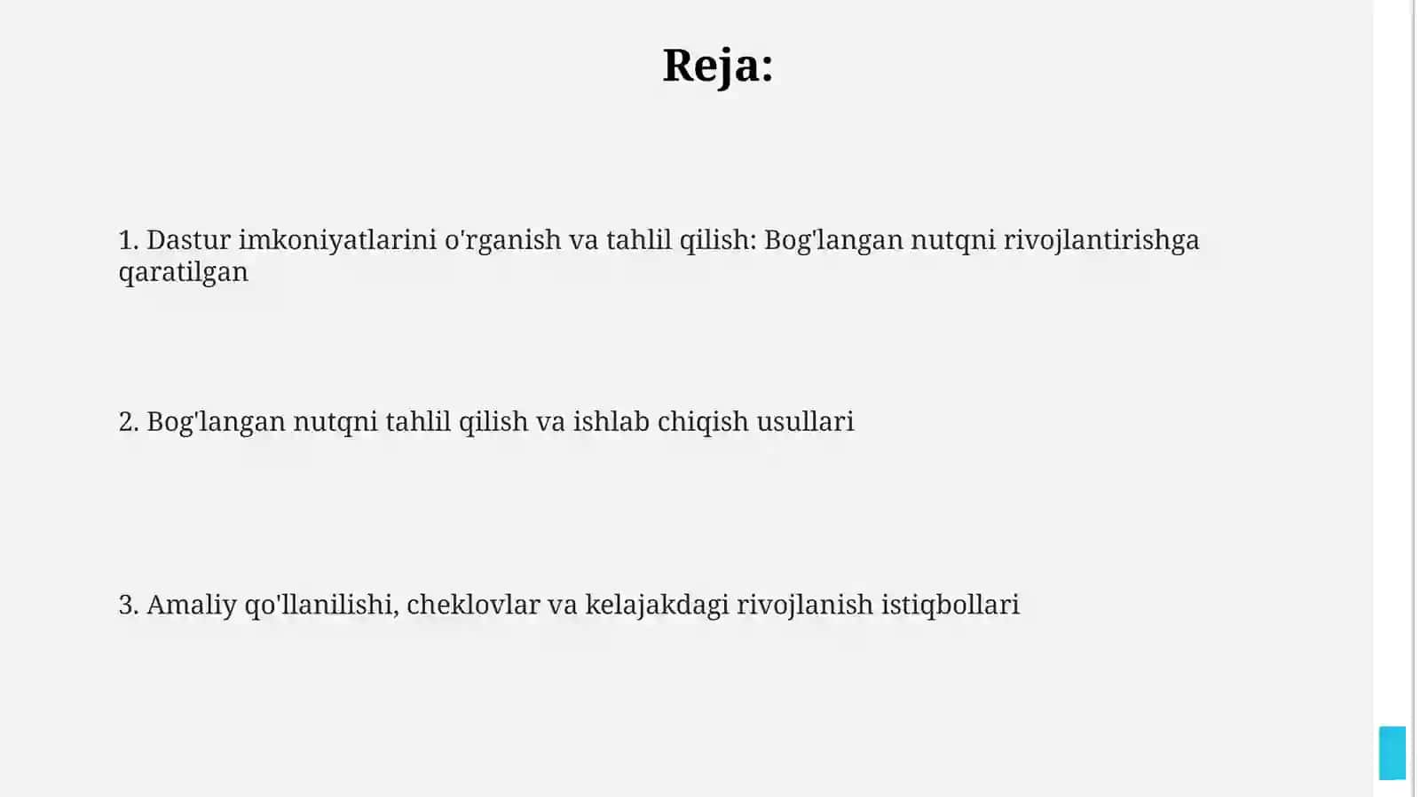 Dasturning boğlangan nutqni rivojlantirishga qaratilgan imkoniyatlarini o'rganish va tahlil qilish 2