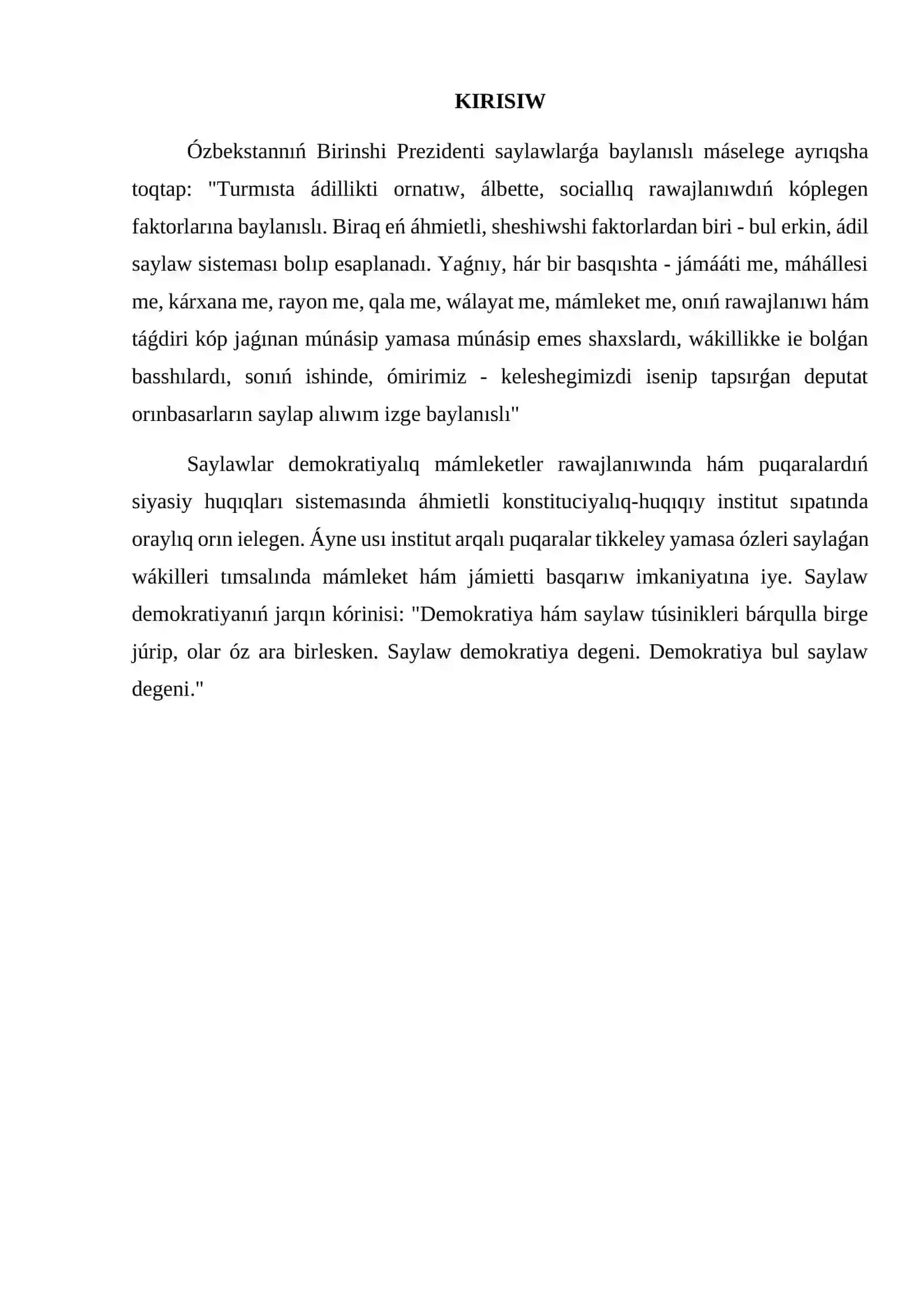 Ózbekistan Respublikasında saylaw sisteması 2
