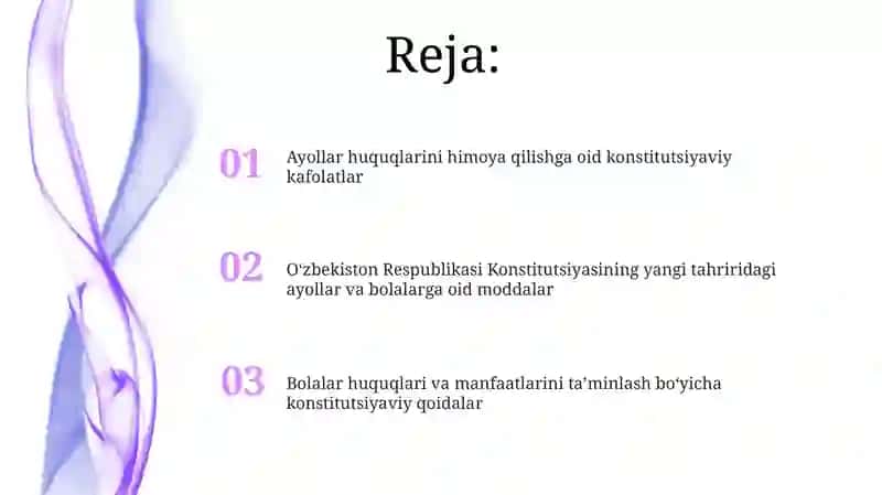 O‘zbekiston Respublikasi Konstitutsiyasining yangi tahriridagi ayollar va bolalarga oid moddalar 2