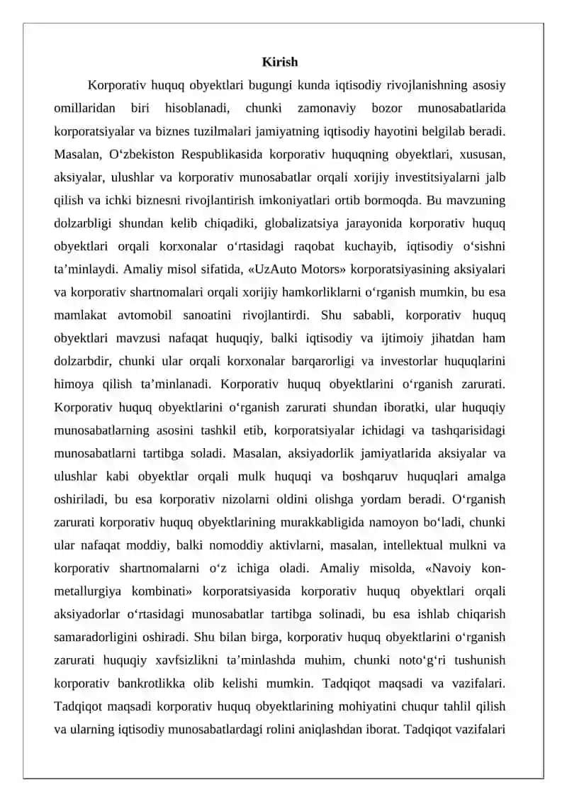 Korporativ huquqining obyektlari 2