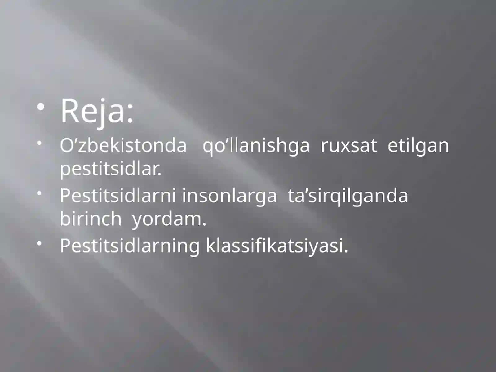 O’simlik zararkunandalariga qarshi kurashda qo’llaniladigan pestitsidlarni o’rganish 2