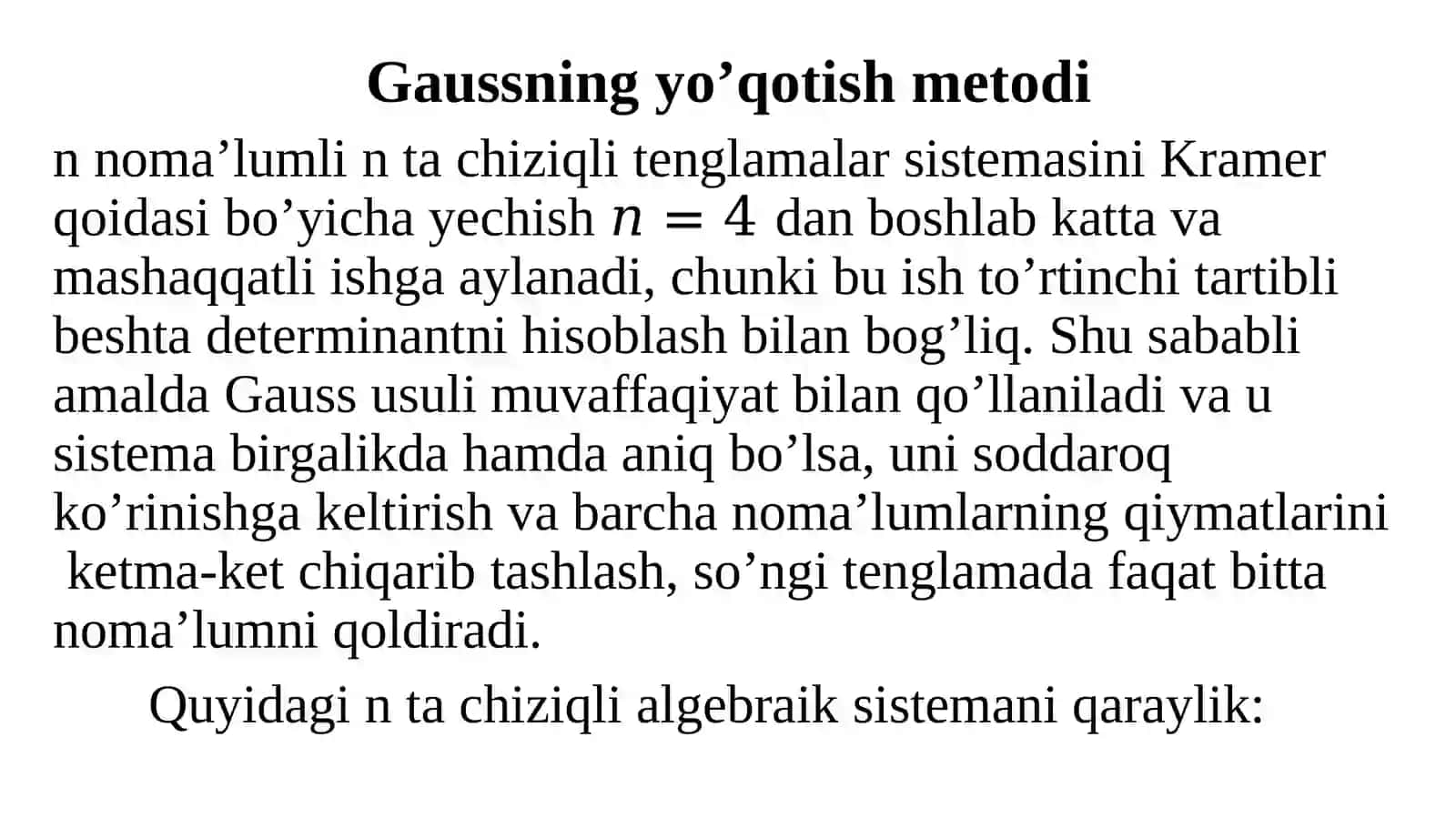 GAUSSNING YO’QOTISH METODI,ALMASHTIRISH METODI, TESKARI MATRITSANI HISOBLASH 2