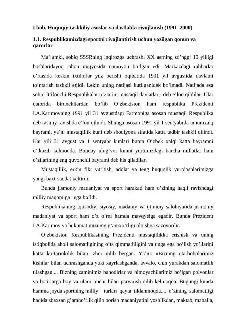 O’zbekiston Respublikasi mustaqilligi davrida sport o’yinlarining rivojlanishi 2