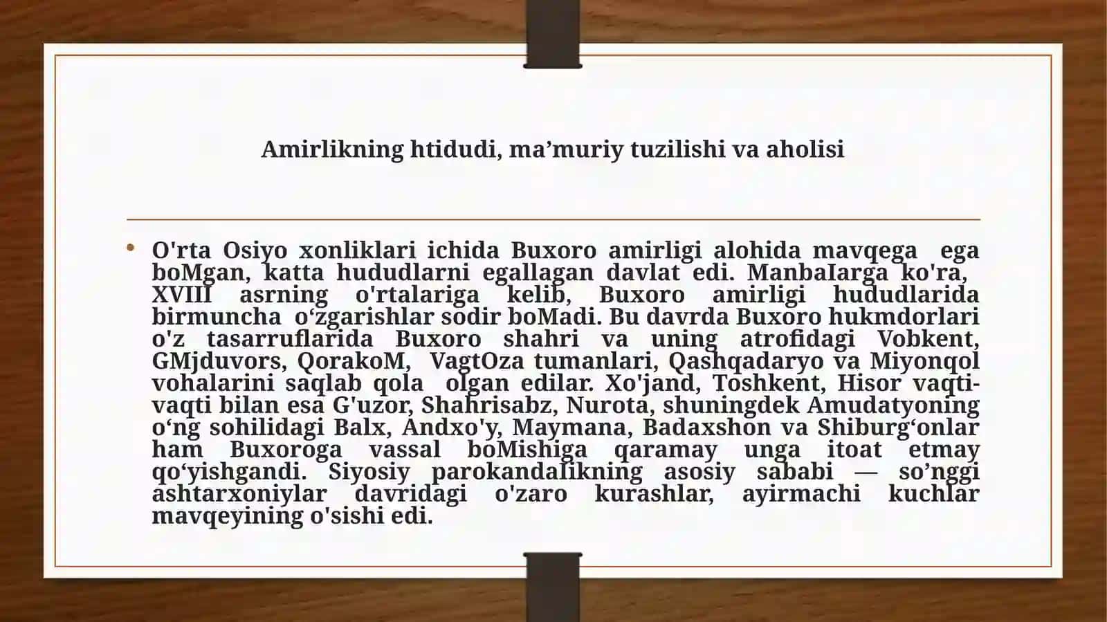 BUXORO AMIRLIGINING SIYOSIY, IJTIMOIY-IQTISODIY HAYOTI 2