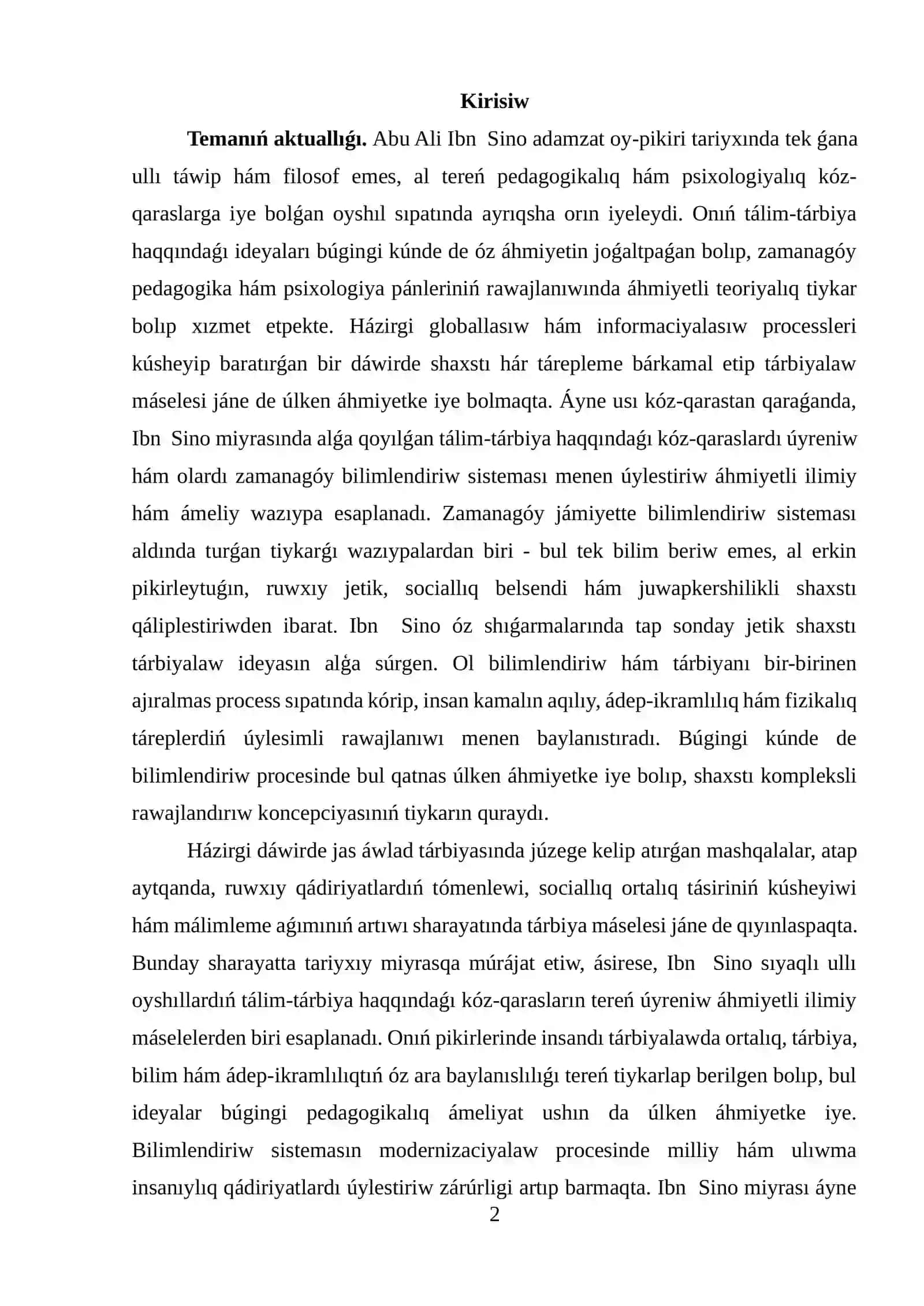 I BAP. ABU ALI IBN SINONÍŃ PEDAGOGIKALIQ HÁM PSIXOLOGIYALIQ QARASLARINIŃ TEORIYALIQ TIYKARLARI 2
