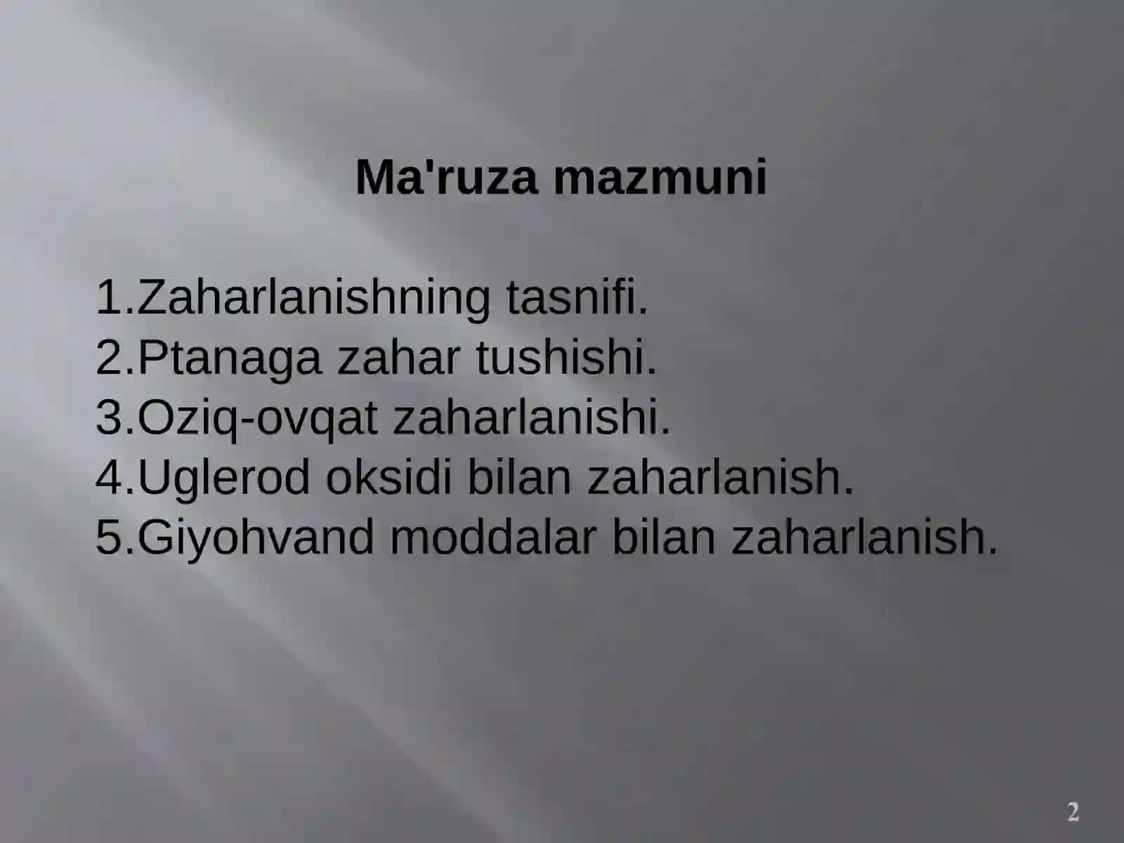 O'tkir zaharlanish: tasnif va umumiy xususiyatlari 2