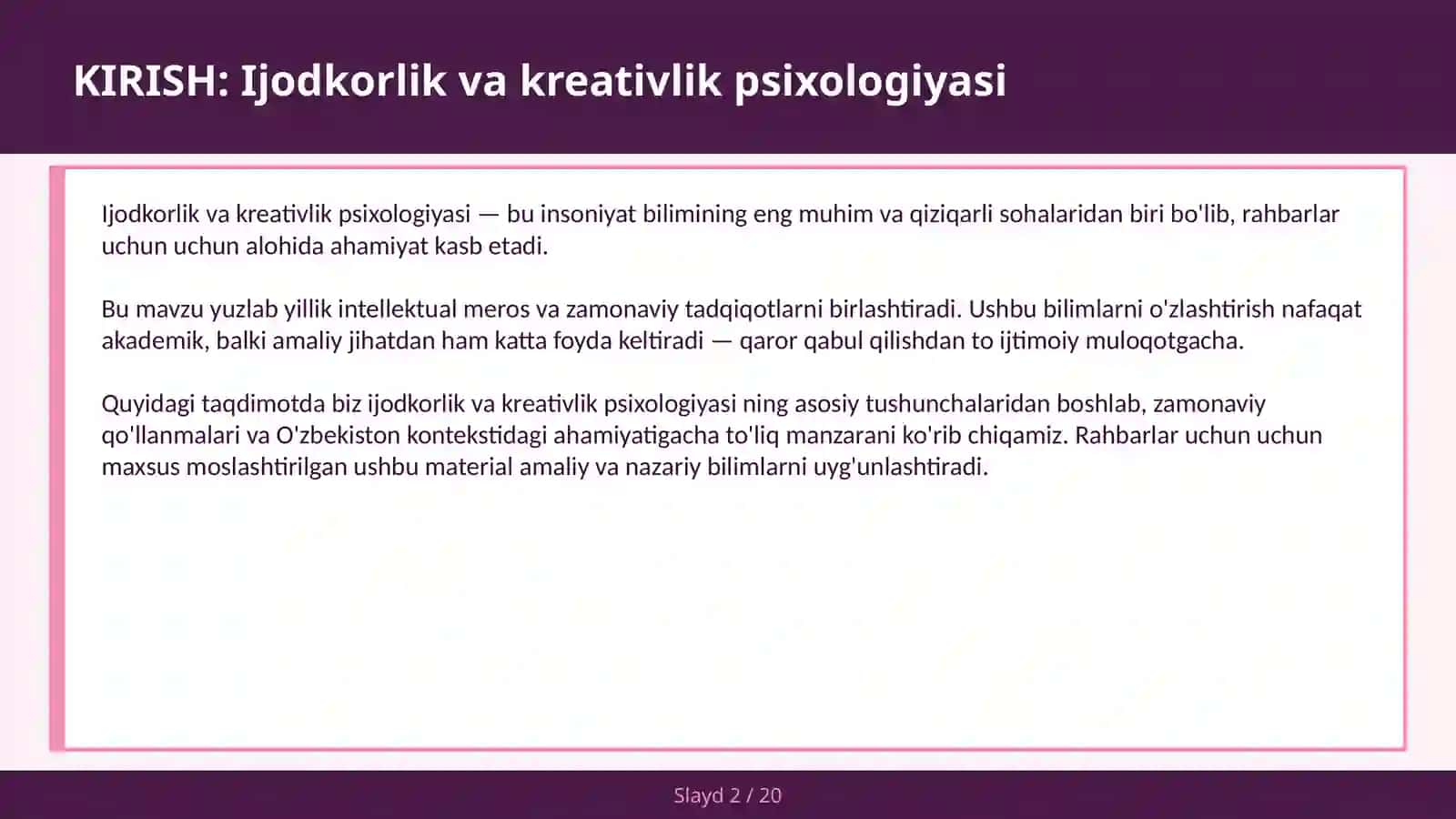 IJODKORLIK VA KREATIVLIK PSIXOLOGIYASI 2