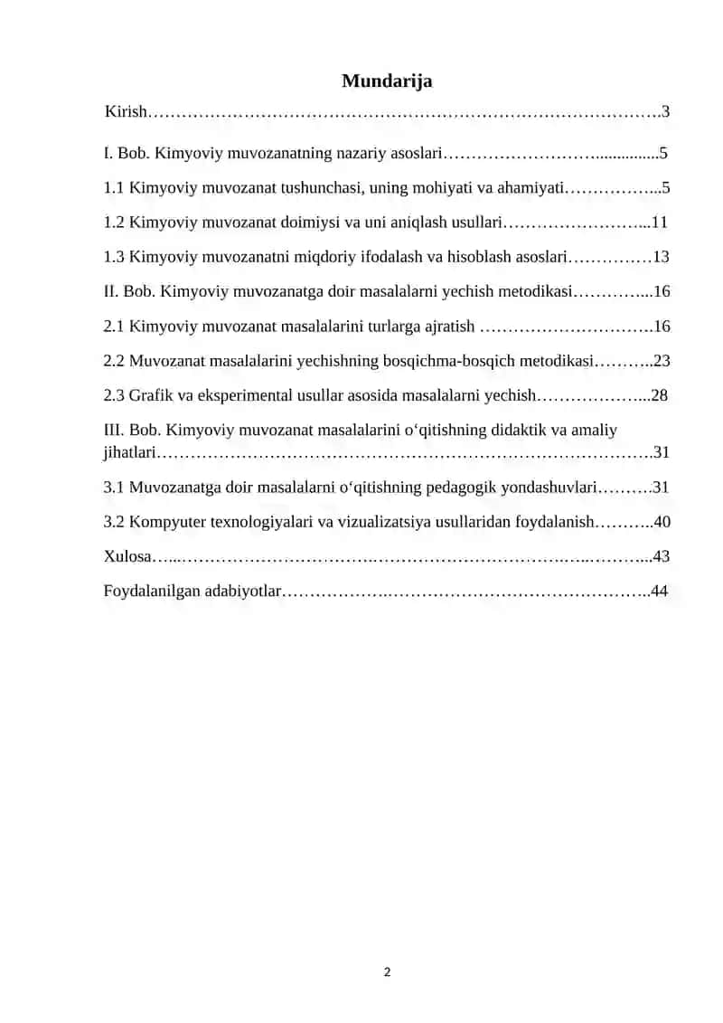 Kimyoviy muvozanatga doir masalalarni yechish metodikasi 2