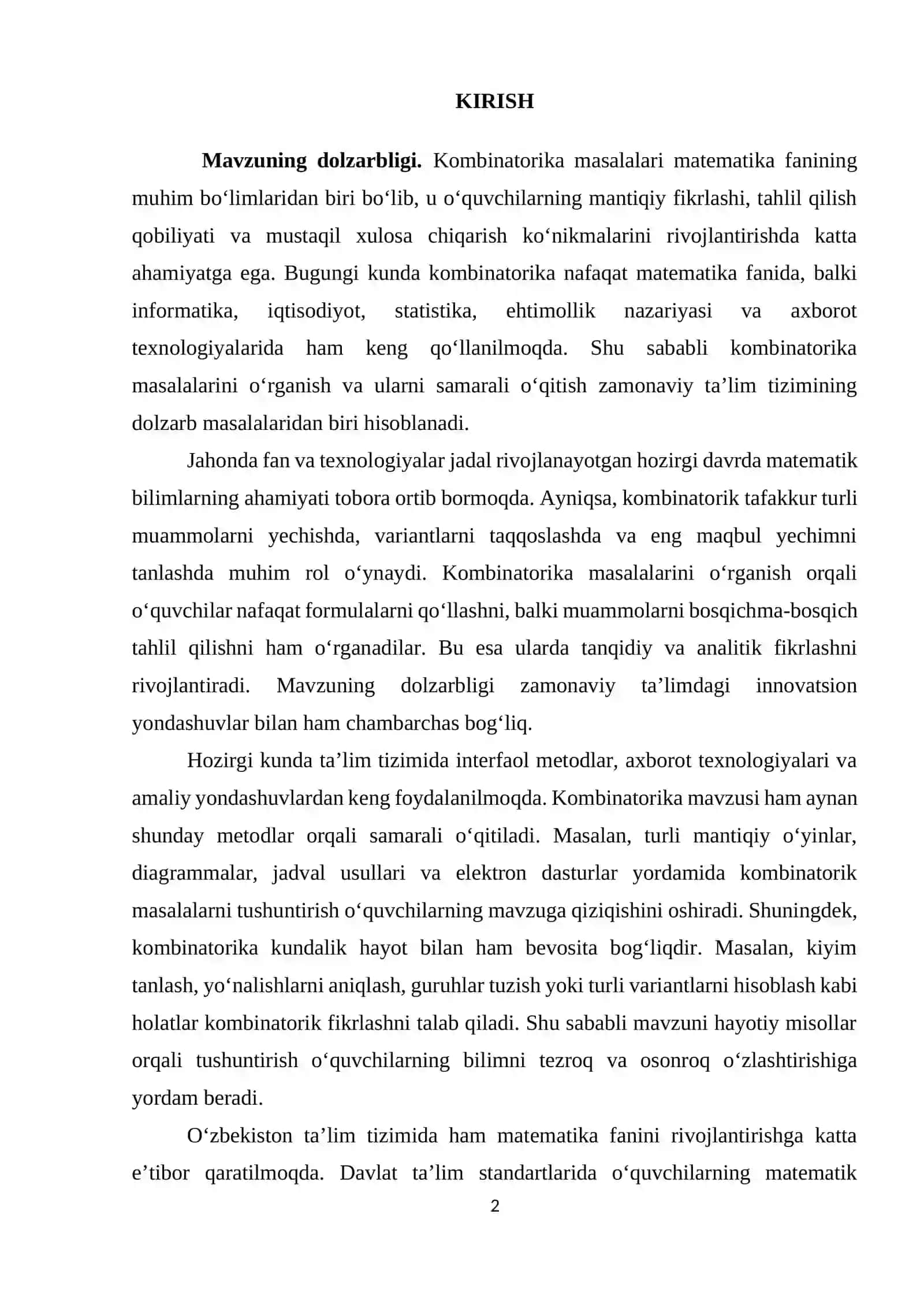 Kombinatorika masalalari. Takroriy sxema 2