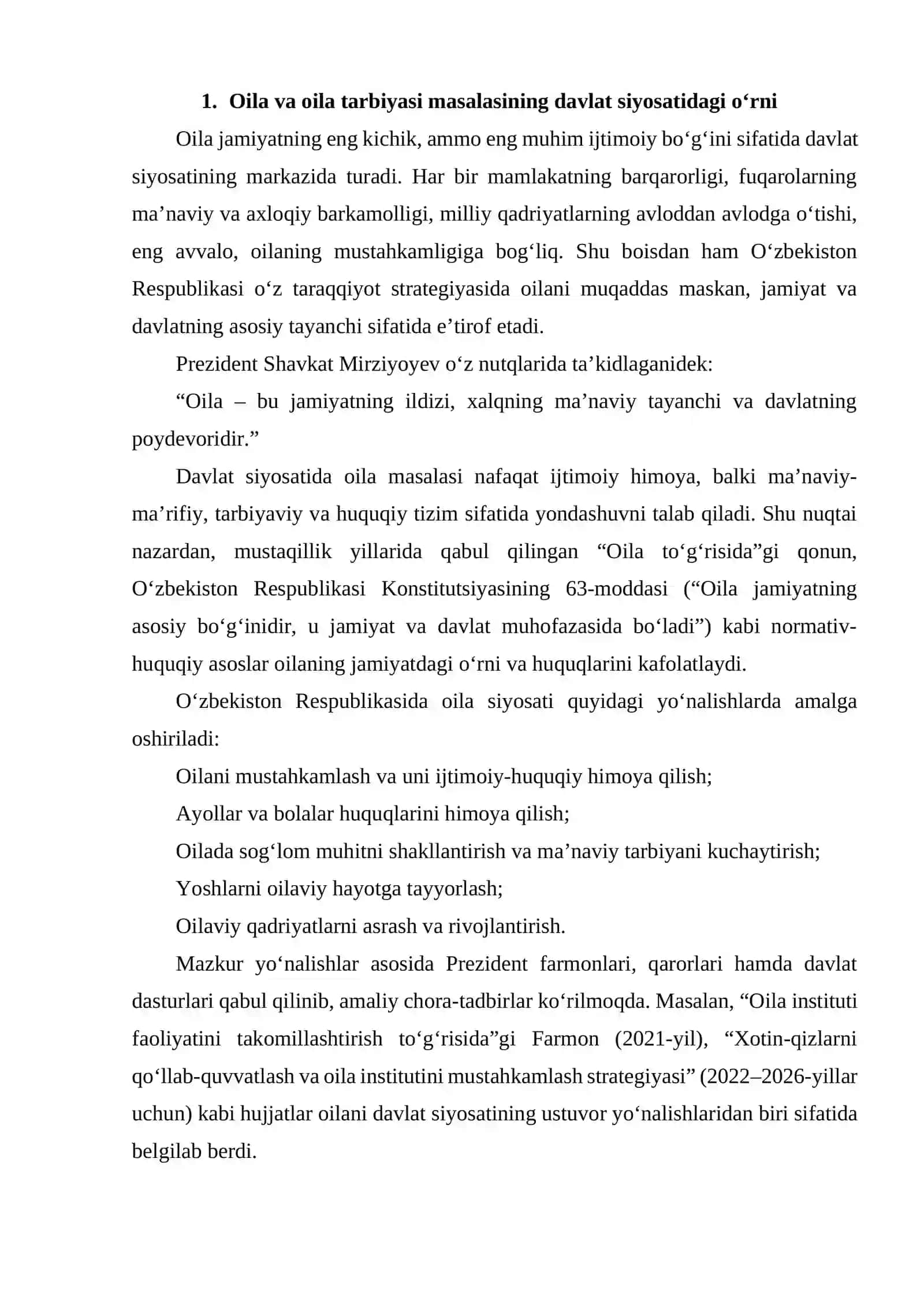 O'zbekiston Respublikasi Prezidentining Oila va Olila Tarbiyasi To'g'risidagi Fikrlari Bayon Etilgan Asarlarni O'rganish 2
