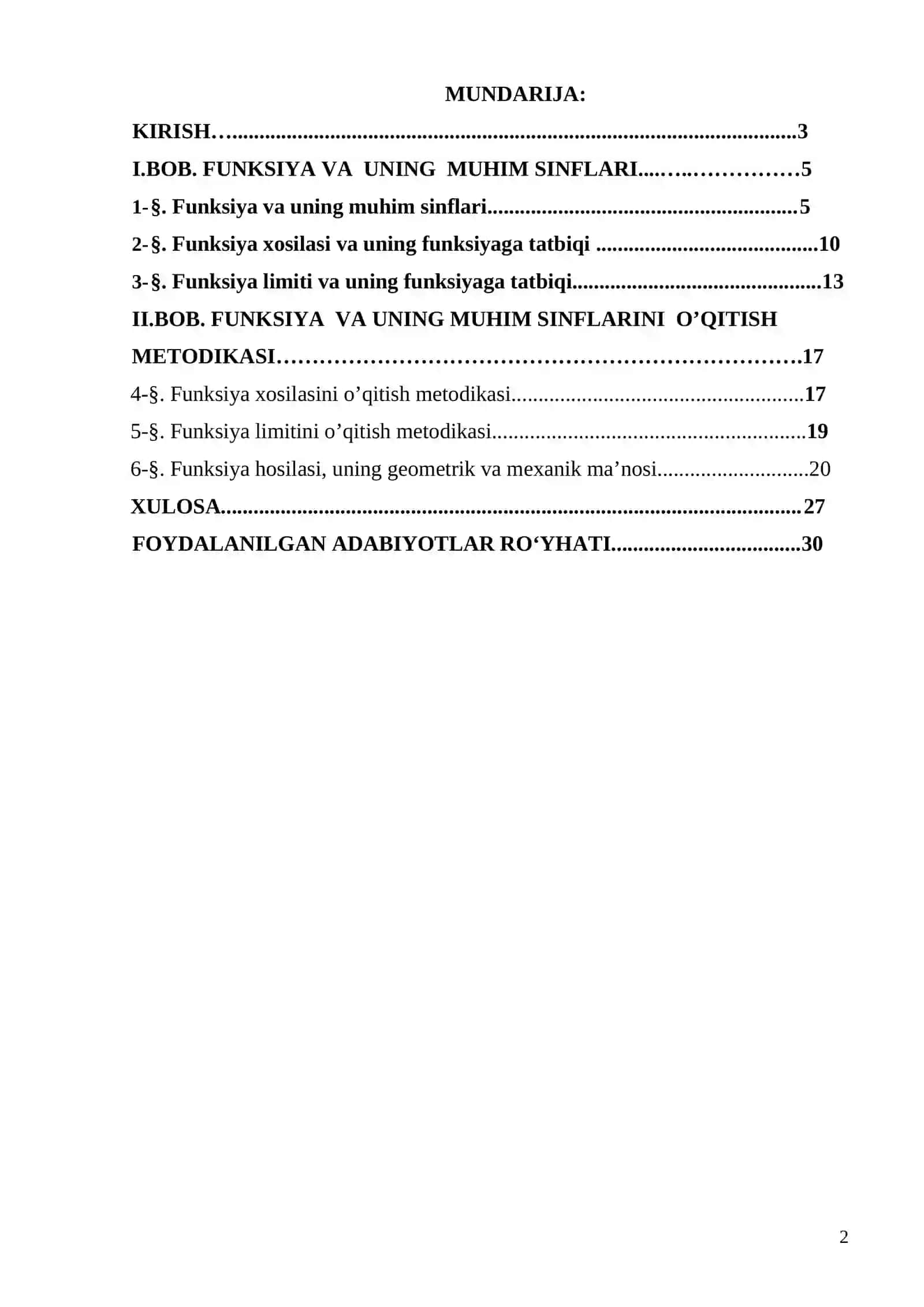 Funksiya va uning muhim sinflarini o’qitish metodikasi 2