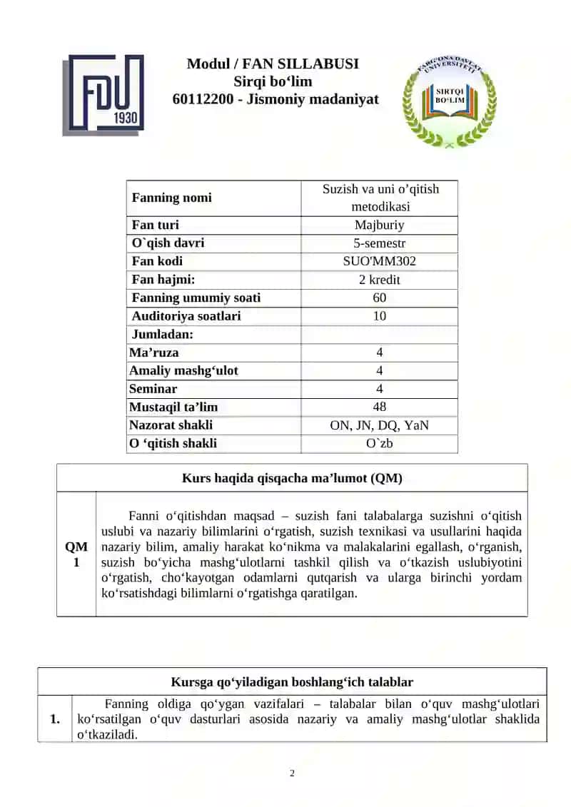 Suzish va uni o’qitish metodikasi 2