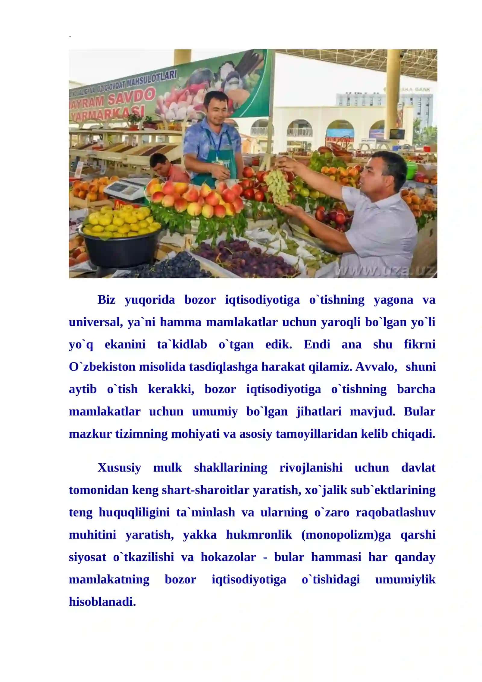 Oʻzbekistonda bozor munosabatlarining rivojlanishi 2