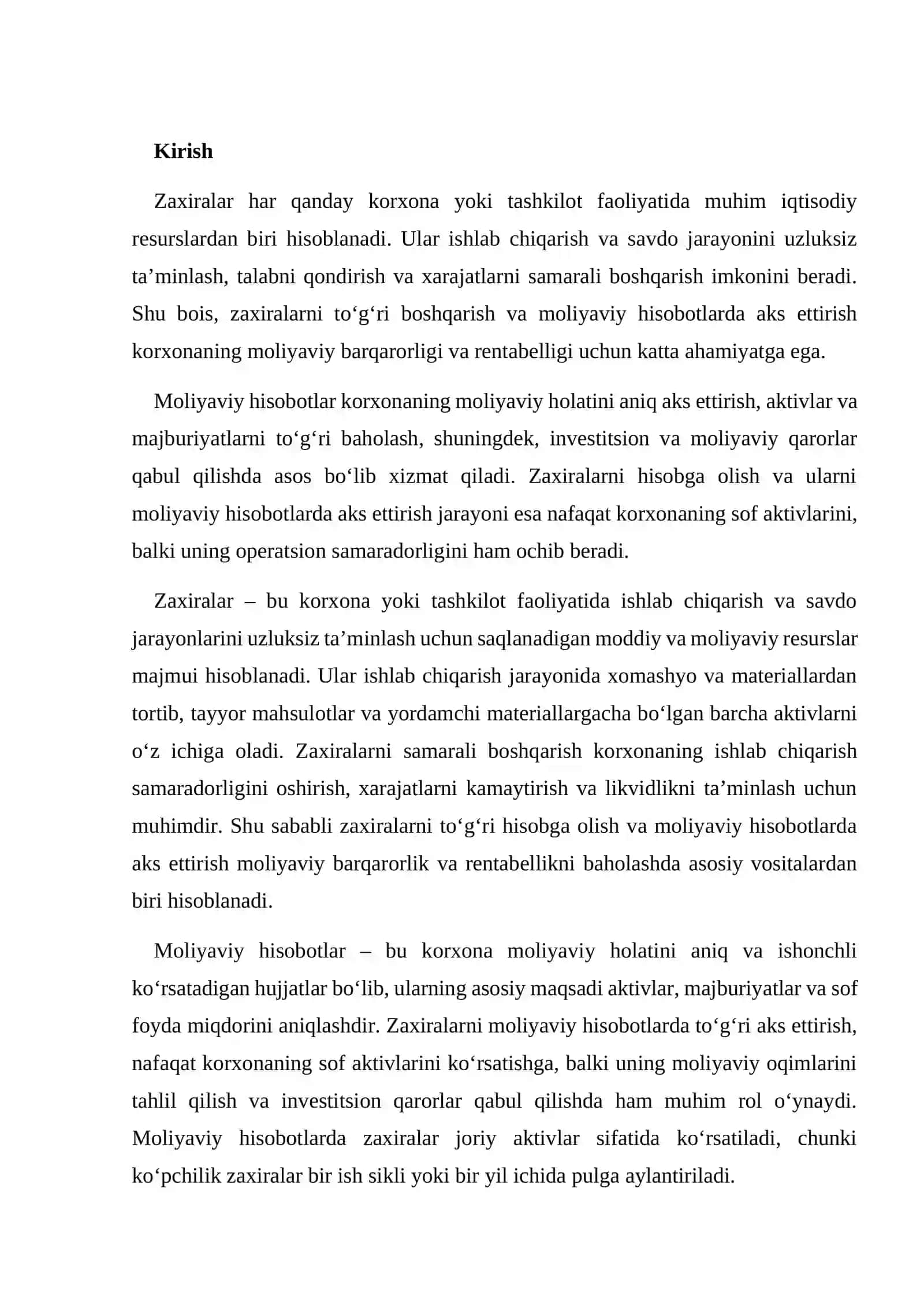 Zaxiralar va ularning moliyaviy hisobotdagi aks etishi 2