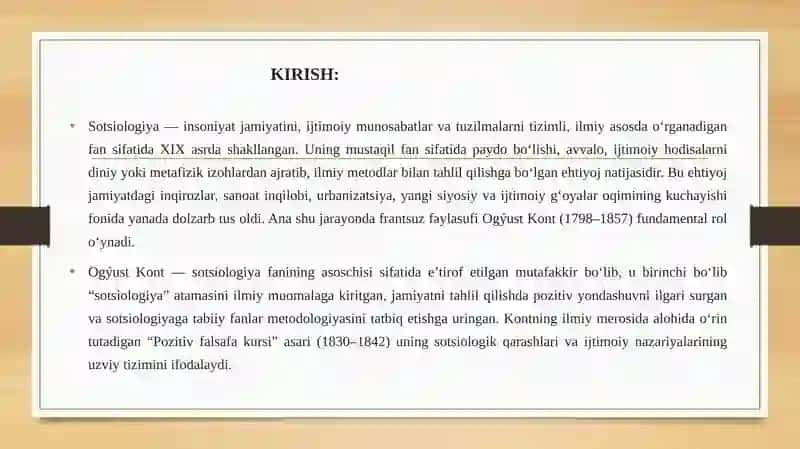 Ogyust Kontning sotsiologiya faniga qoʻshgan xissasi va uning Pozitiv falsafa kursi asari tahlili 2