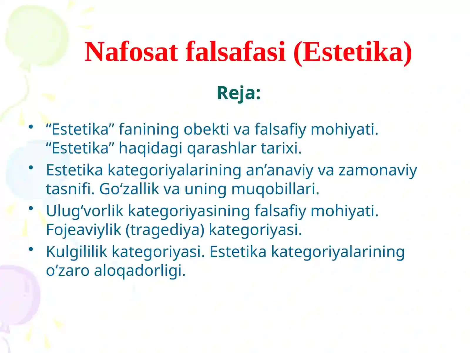 Nafosat falsafasi (Estetika) 2