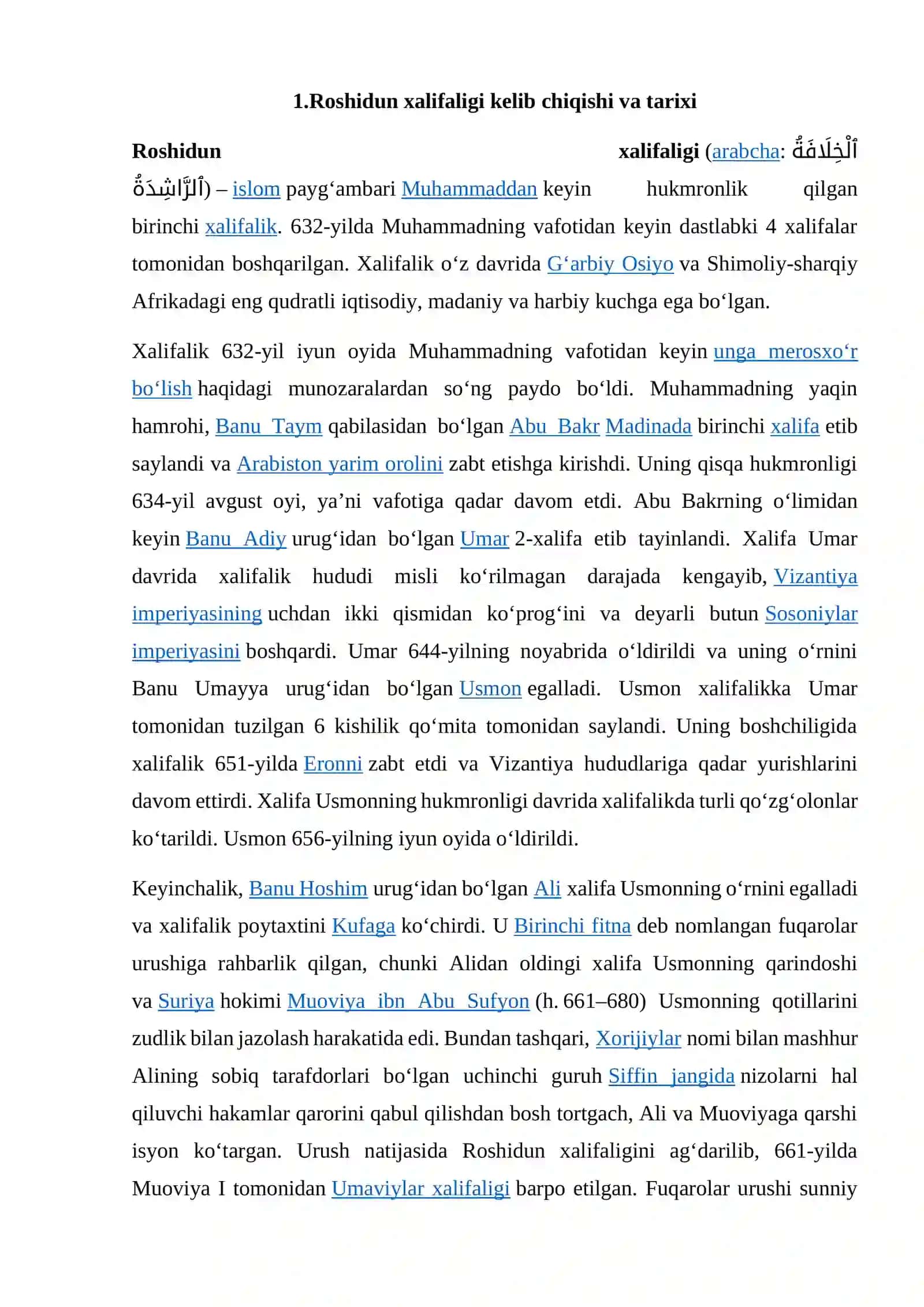 Roshidun xalifaligikelib chiqishi va tarixi 2