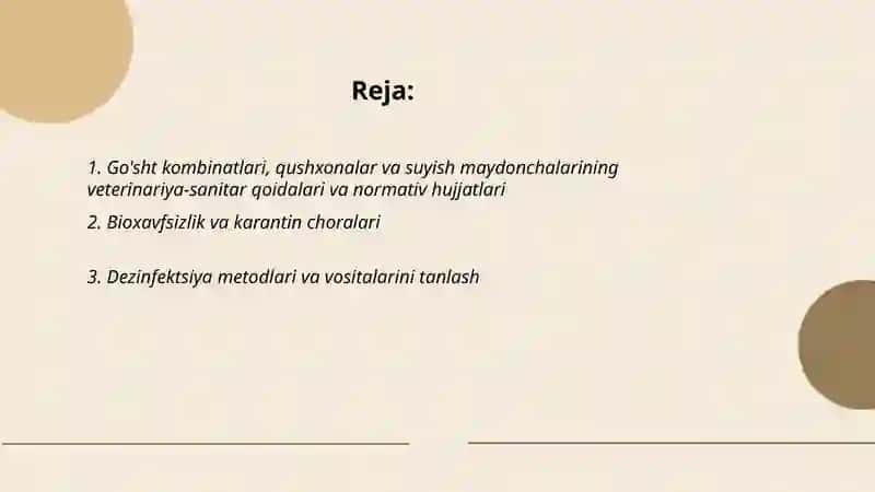 Go'sht kambinatlari qushxona va suyish maydonchalarining veterinariya sanitariyasi 2