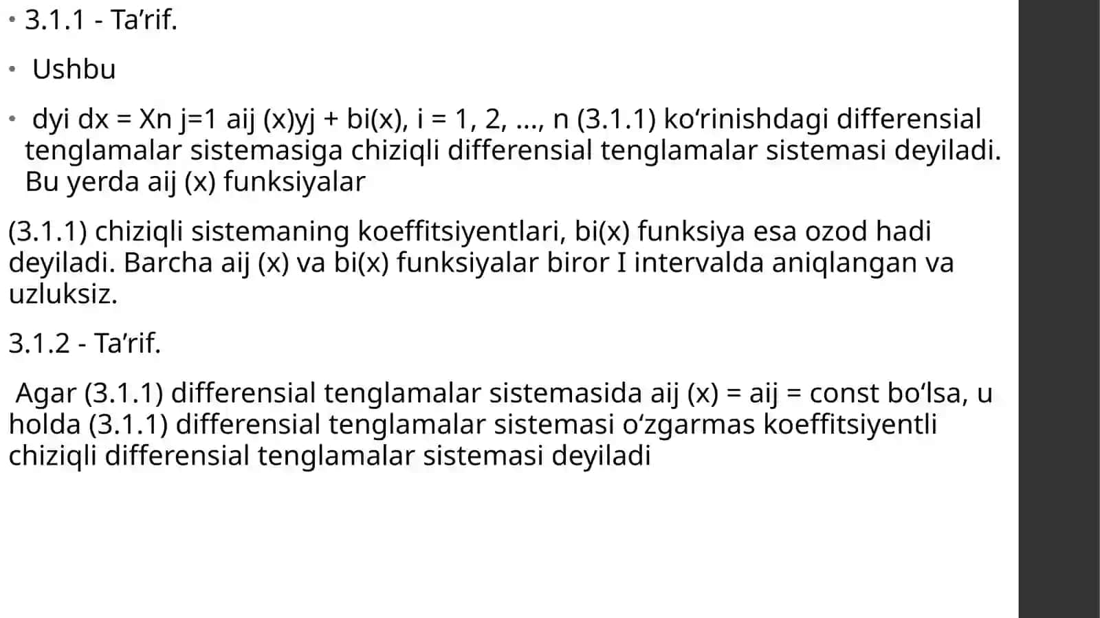 O‘zgarmas koeffitsiyentli chiziqli differensialtenglamalar sistemasi 2