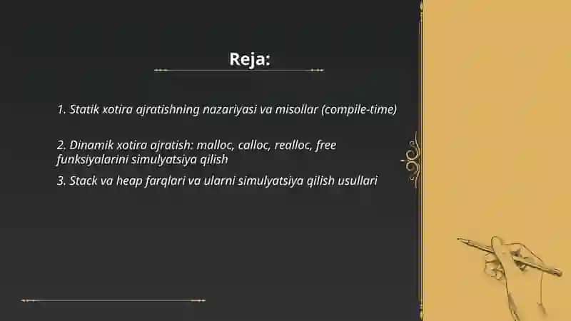 Statik va dinamik xotira ajratish simulyatsiyasi 2