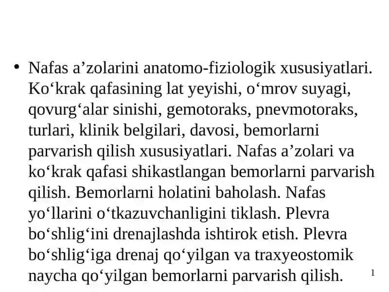 Nafasa’zolari, ko‘krakqafasining xirurgik kasalliklarida, boshmiyaning shikastlarida hamshiralikishi 2