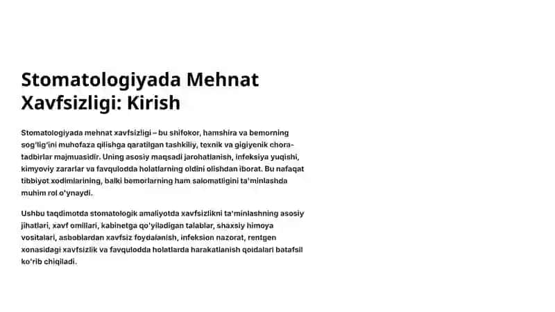 Stomatologiyada Mehnat Xavfsizligi 2