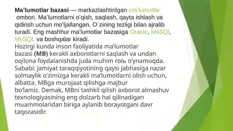 Ma’lumotlar bazasidan maqsadli foydalanish 2