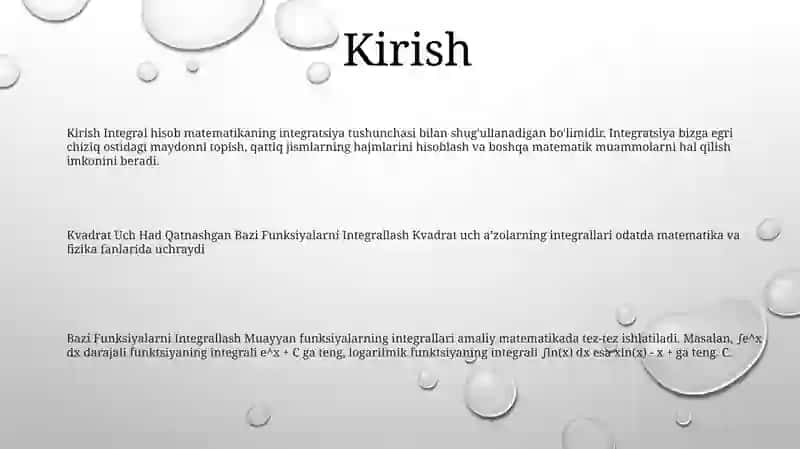 Kvadrat Uch Had Qatnashgan Bazi Funksiyalarni Integrallash 2