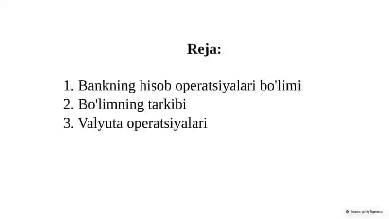Bankning hisob operastiyalar bo’limining ishi bilan tanishish 2