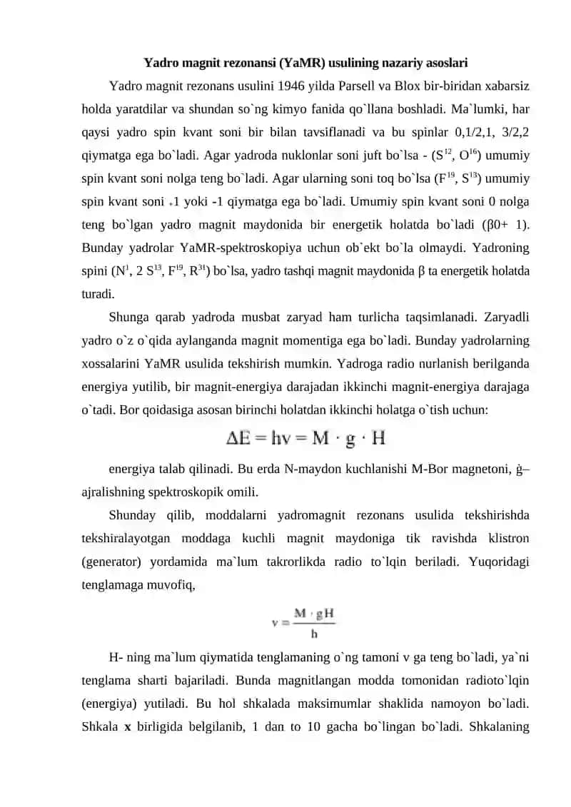 Yadro magnit rezonansi (YaMR) usulining nazariy asoslari 2