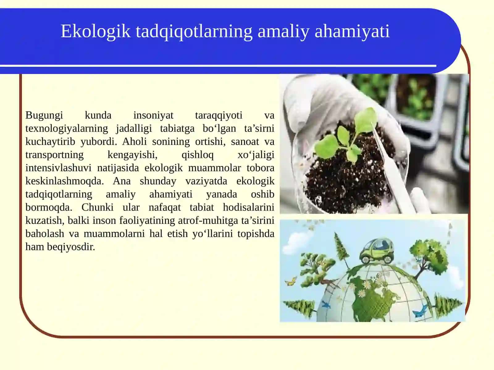 Ekologik tadqiqotlarning amaliy ahamiyati 2