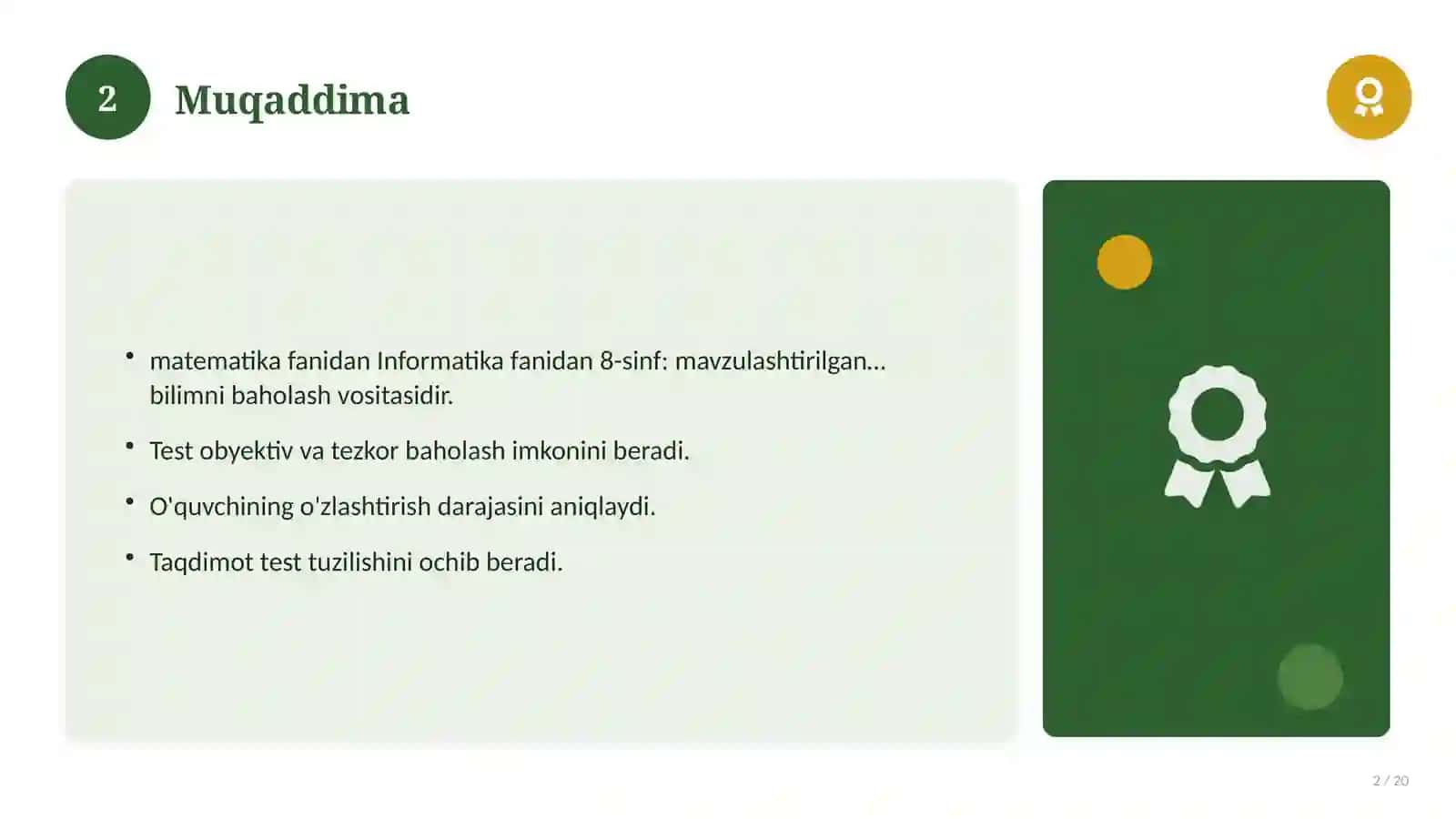 Informatika fanidan 8-sinf: mavzulashtirilgan nazorat ishi va tahlil 2