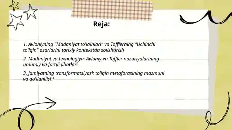 Avloniyning "Madaniyat tólqinlari"maqolasi va E.Tofflerning "Uchinchi tólqin" asari tahlili 2