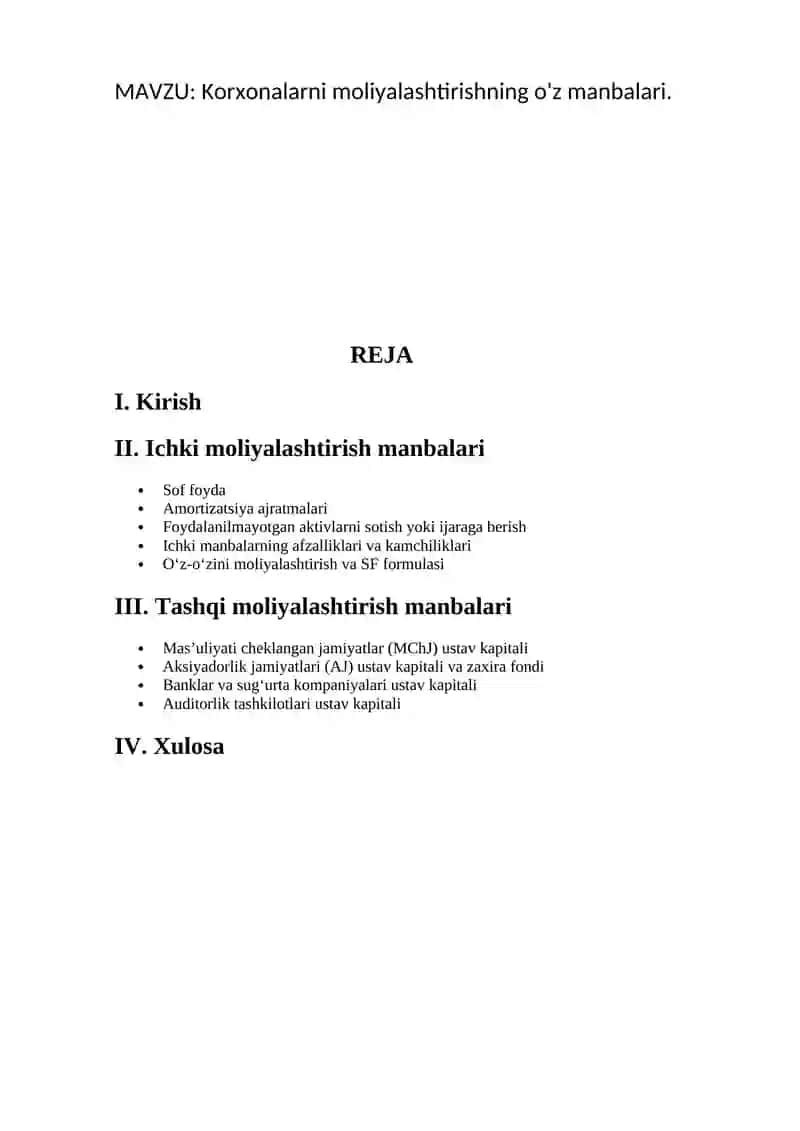 Korxonalarni moliyalashtirishning o'z manbalari 2