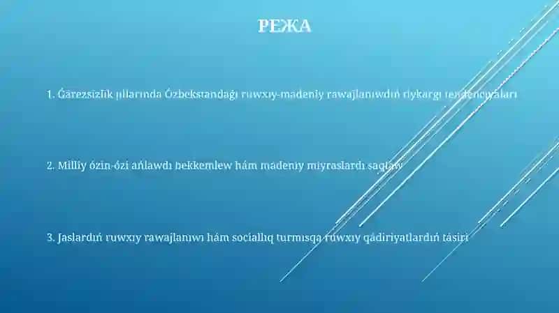 Garesizlik jillarinda Ozbekistandagi ruwxiy ham madeniy rawajlaniw 2