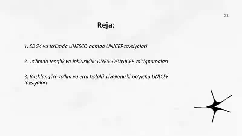 Taʼlimda xalqaro tashkilotlar tavsiyalari (UNESCO UNICEF) 2